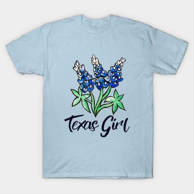 Texas Girl Bluebonnets T-Shirt by bubbsnugg